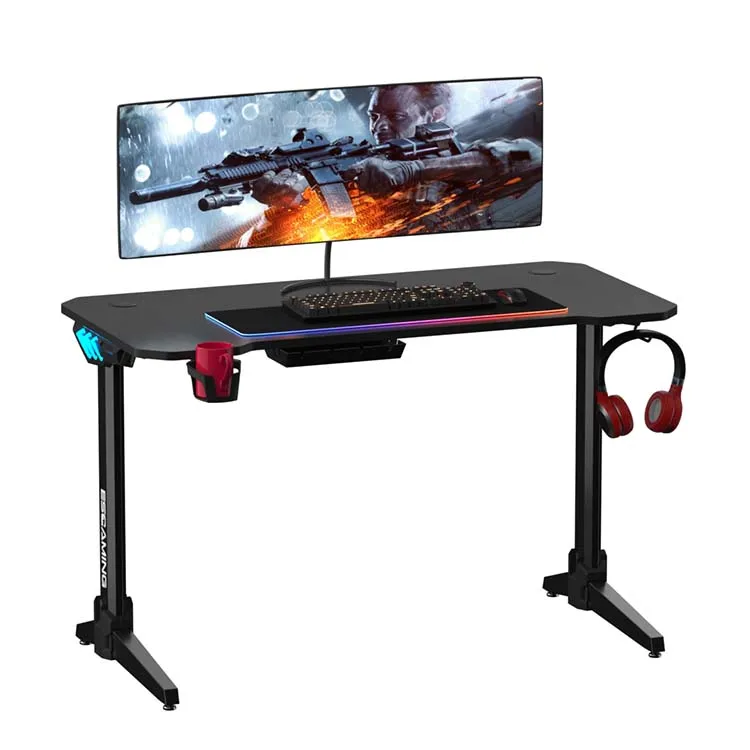 2021 hot selling PC computer desk 6 color gaming desk with led lights for home office desk PC Gaming table