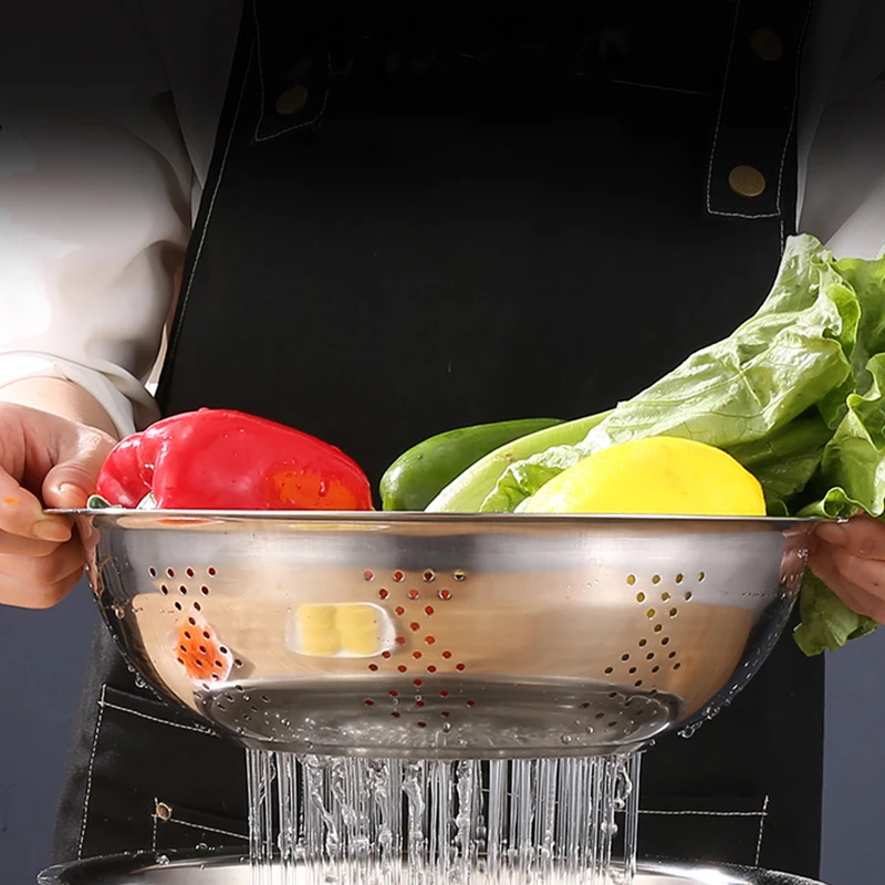 Stainless Steel Kitchen Tool Vegetable Cutter With Drain Basket Washing Bowl 3 In 1 Colander For Kitchen