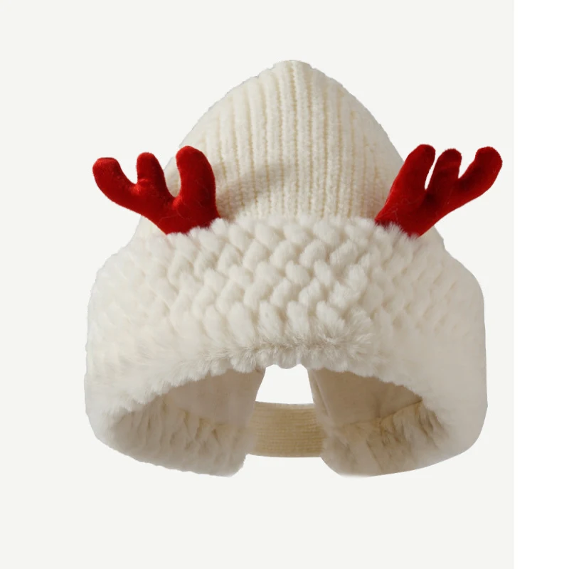 Christmas Knitted Antler Hat Winter Crochet Knit Cap Cute Reindeer Antlers Knitted Hat
