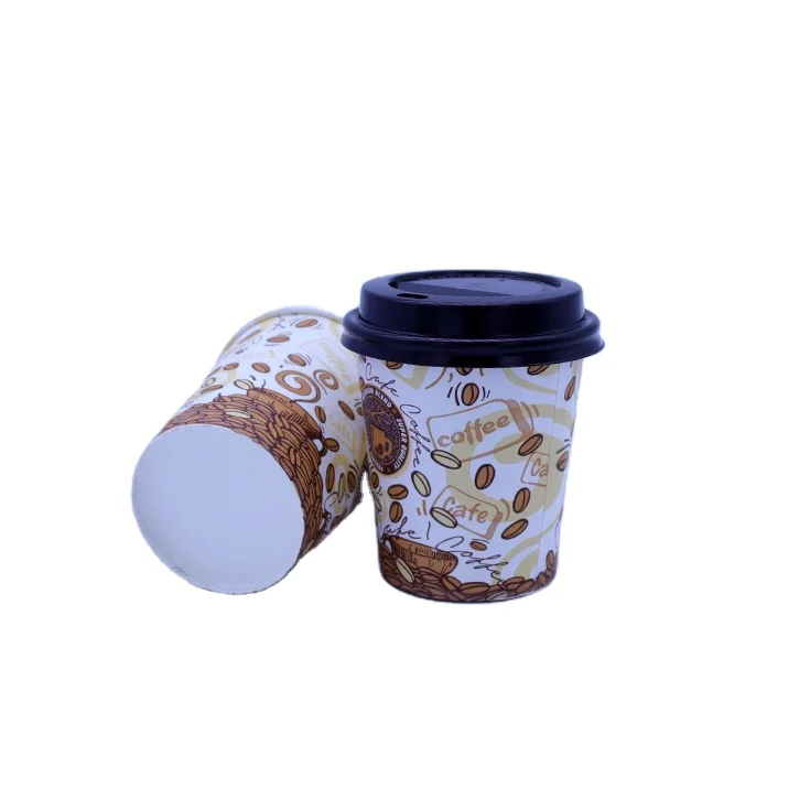 
two layers disposable printed double wall waterproof take away out 7oz paper cup with handle for supplier wholesale 