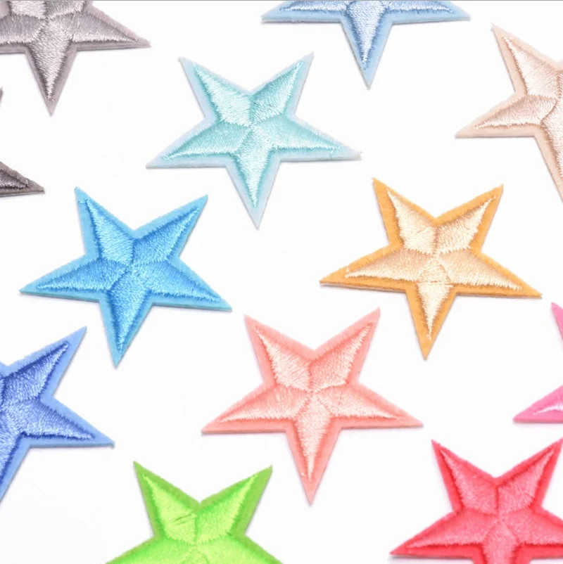 
Hot sale in stock felt base embroidered iron on star patches with different colors for options 