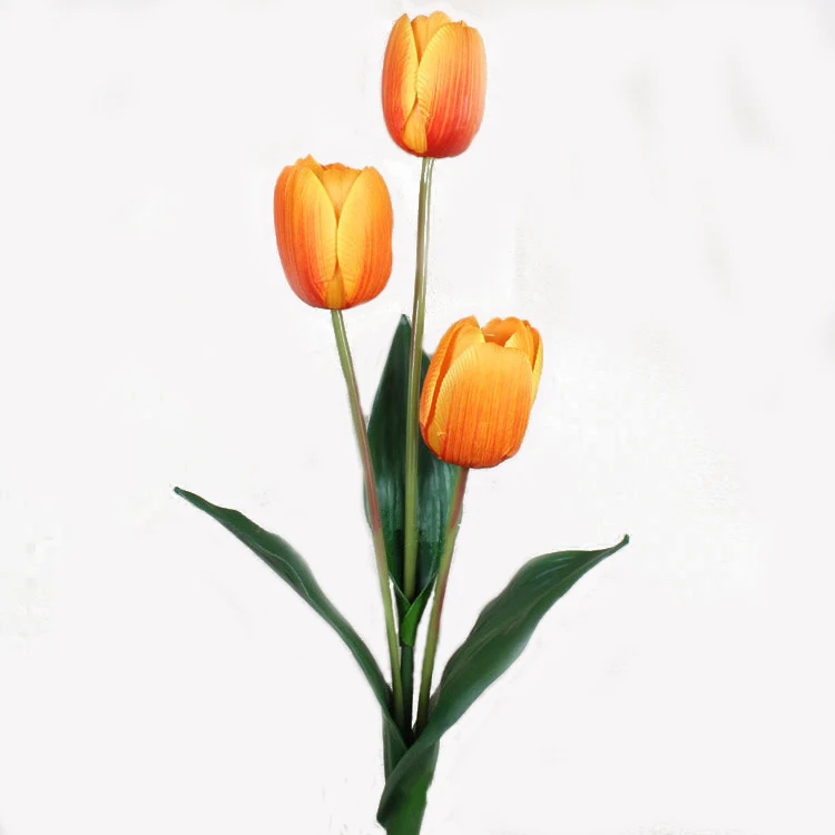Qihao Lifelike 3 Heads Silk Artificial Tulips Flowers with PU Real Touch Leaf for Home Office Wedding Decoration