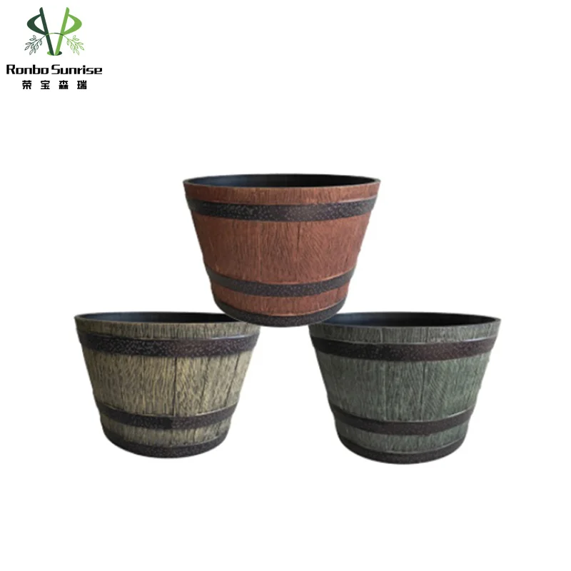 Plant Pots Large Whiskey Barrel Planters with Drainage Holes Plastic Flower Pots  for Indoor & Outdoor Garden Home Plants