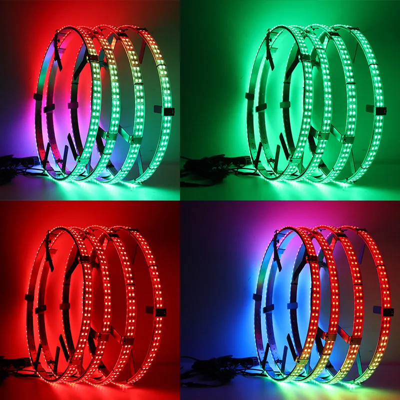 Double Row Dancing Chasing rgb LED Wheel Ring Light Kit Adjustable 14-18in Dia W/Turn Brake signal Lights for Truck Car Jeep UTV