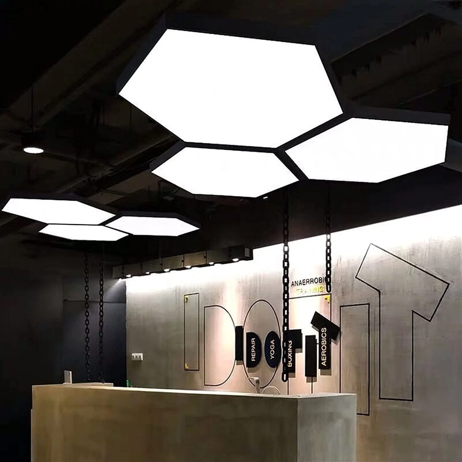 40W50w тренажерный зал Танцевальный класс 4000k геометрический черный Потолочный светильник Светодиодная шестиугольная