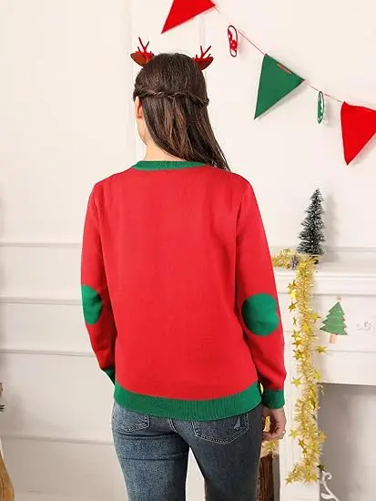 Custom OEM/ODM Long Sleeve Knitted Elk Pattern Men Xmas Sweaters Jacquard Casual Warm Ugly Christmas Women Kids Family Sweaters