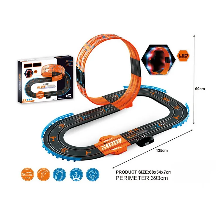 
Victory Lane Electric Powered Slot Car Racing Kids Toy Race Track Set Includes 2 Hand Controllers and 2 Cars in 1:43 Scale 
