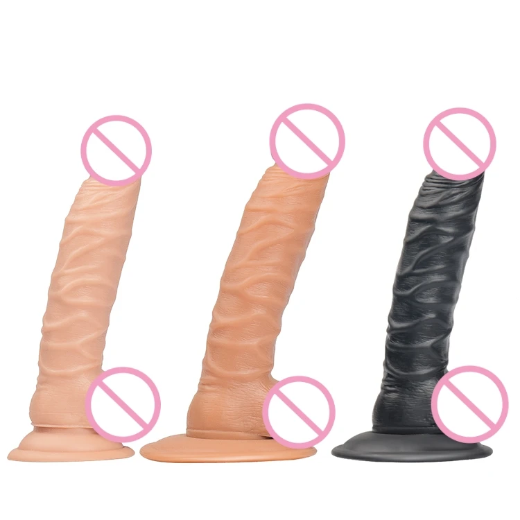 big dildo 8 inch black flesh brown PVC adult artificial  penis bulk  dildo for woman