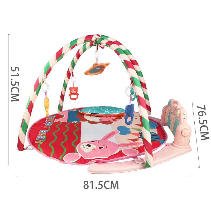 Baby Play Gym Mat Pedal Piano crawling Activity playmat with music and animal rattles
