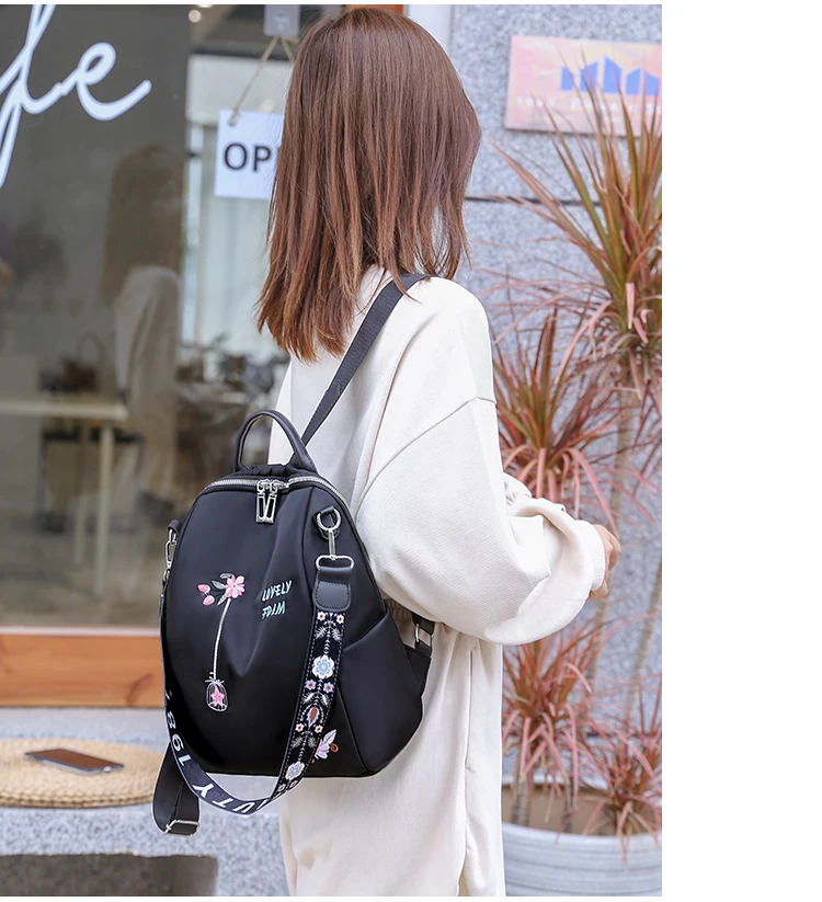 Women new style fashion minimalist travel fabric for oxford female hydration embroidered pattern sheet backpack women bag