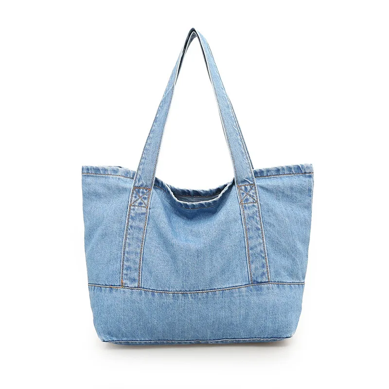 wholesale oversized shoulder shopping bag open beach bag cotton cloth jean denim tote bag
