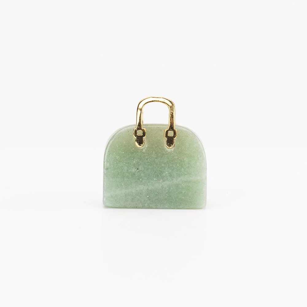 BZ JADE TIFA Factory wholesale 1 inches green aventurine Purse Carving mini Handbag Pendant Gemstone Purse for Crafts Gifts