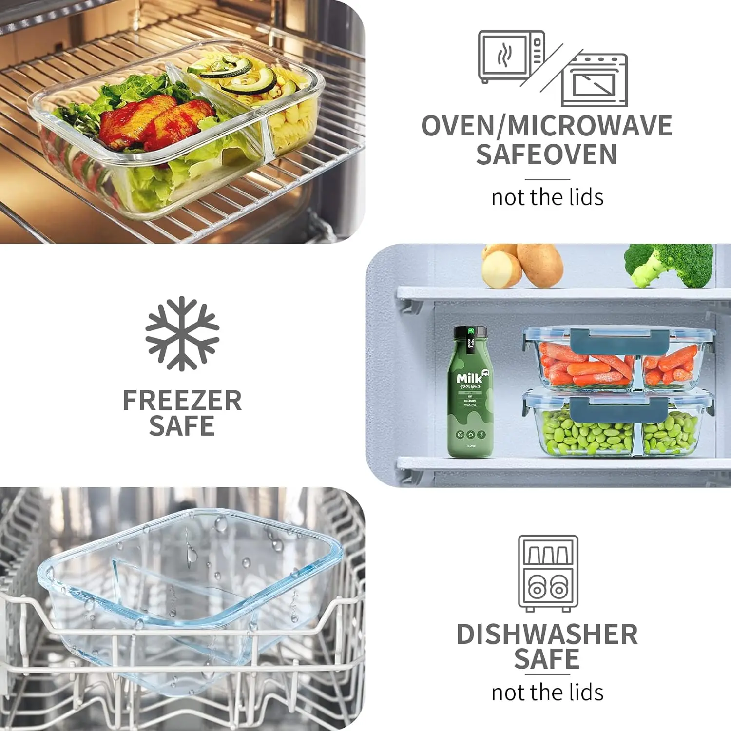 36 oz Glass Food Storage Containers, Glass Meal Prep Containers with Lids, Airtight Glass Lunch Bento Boxes