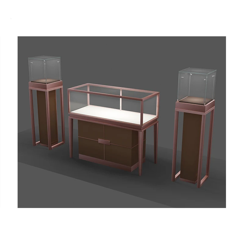Jewelry counter Pearl necklace ring display case Glass window with light