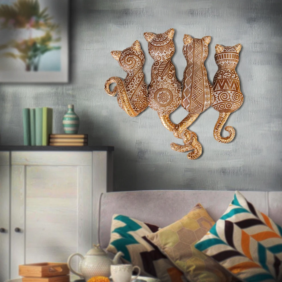 Resin home decorations resin animal figurines four units colors cats group wall hanging sculptural gifts