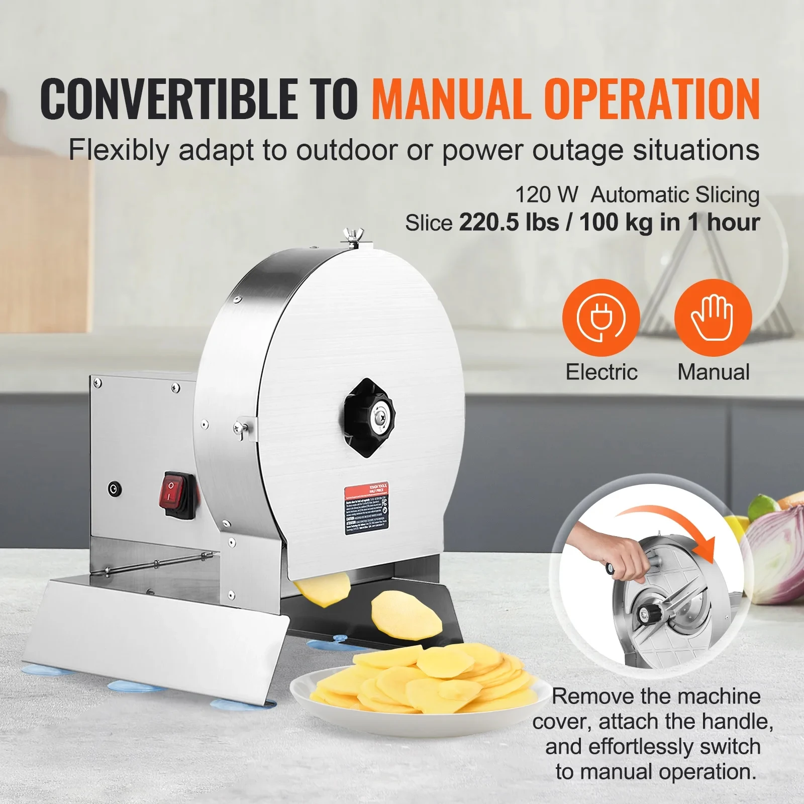 Fruit Slicer Electric Onion Vegetable Potato Slicing Machine Thickness Electric Slicer Manual Food Cutter Adjustable