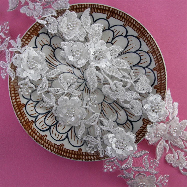 Diy Garment Sew Haberdashery Accessories Lace Costume Heavy Embroidery Handmade Glass Beaded Mesh Lace Trim fabric