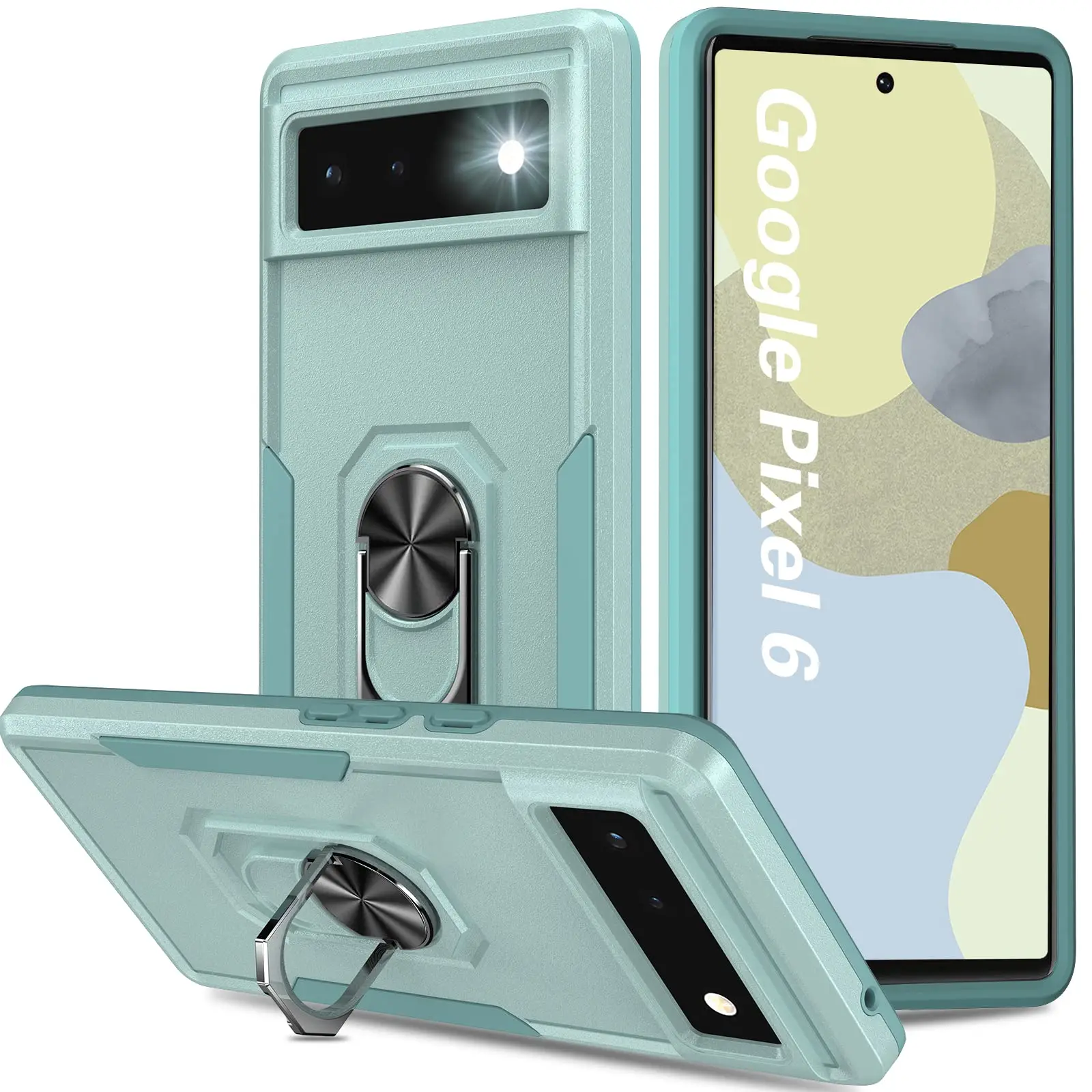 Green Color Shockproof Dual Layer Kickstand Phone Case Cover for Google Pixel 6 7 Pro
