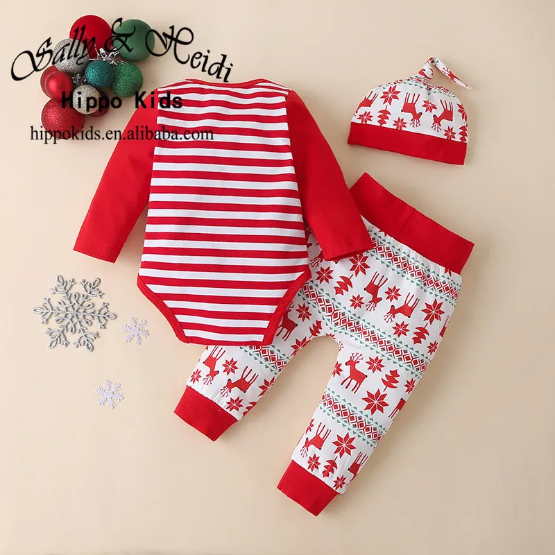 New design hot sale new born baby my first Christmas romper baby 3pcs jump suit