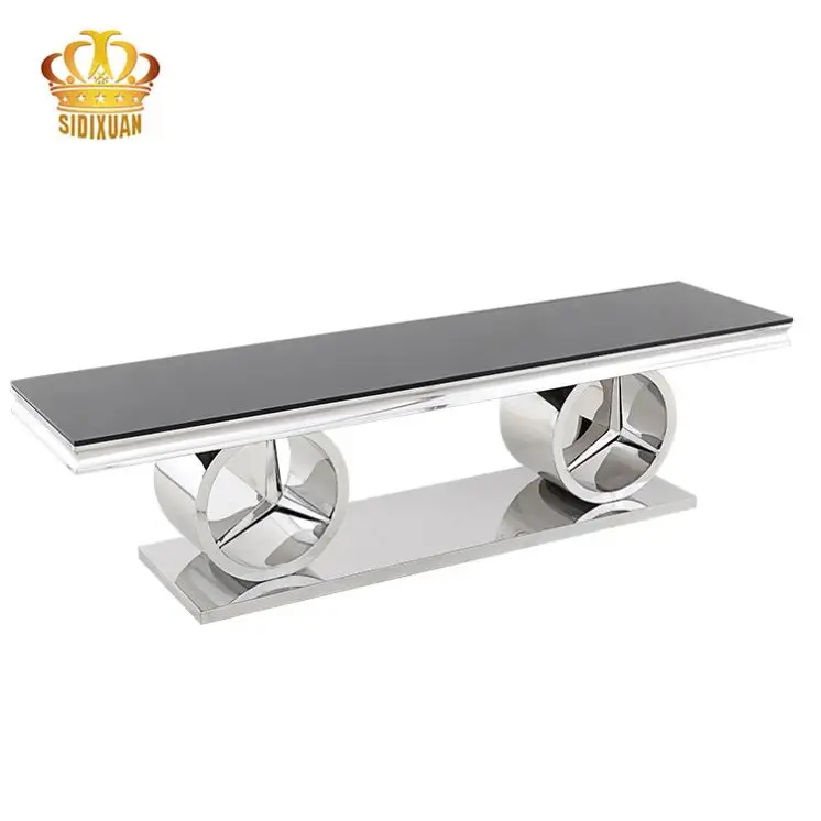 Unique Living Room Furniture Side Table Black Glass Top Metal Small End Table