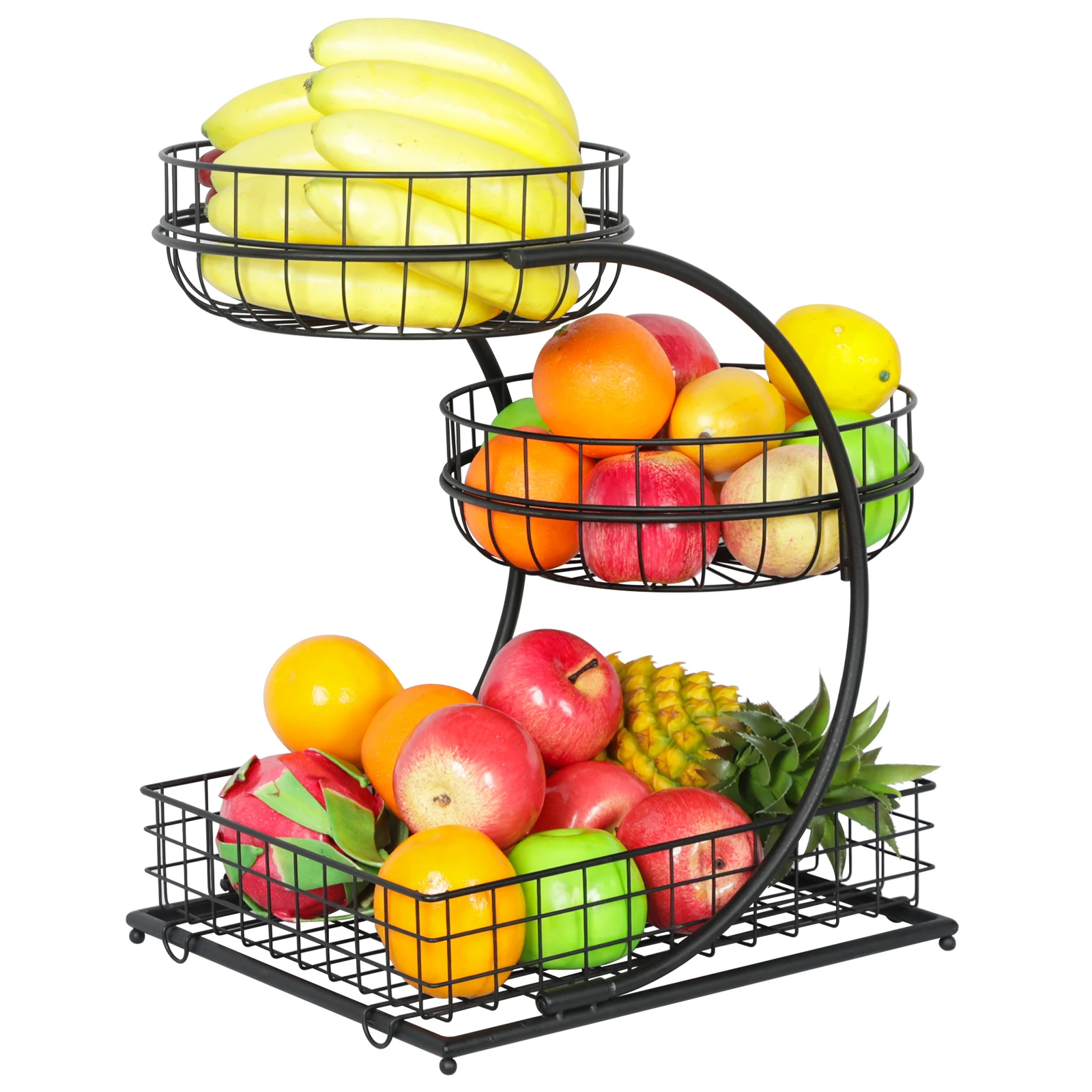 Countertop Organizer 3 Tier Cast Iron Basket Fruit Bowl Basket Food And Vegetables Holder For Kitchen