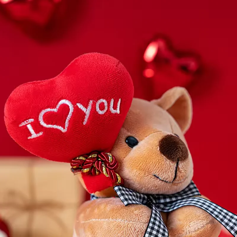 Unisex I LOVE YOU Teddy Bear Heart Balloon Soft Plush Smile Catching Machine Doll Comforter Animal Gift Ornament for Children
