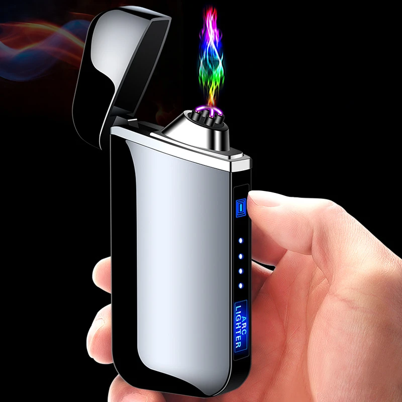 Usb зарядка импульсная зажигалка электрическая с логотипом на заказ двойная дуговая логотип для сигарет