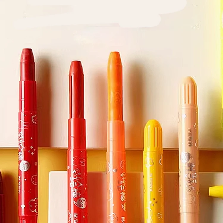 kids art drawing stationery supplies 12 colors wax crayons customizable twistable silky crayon with pvc box package