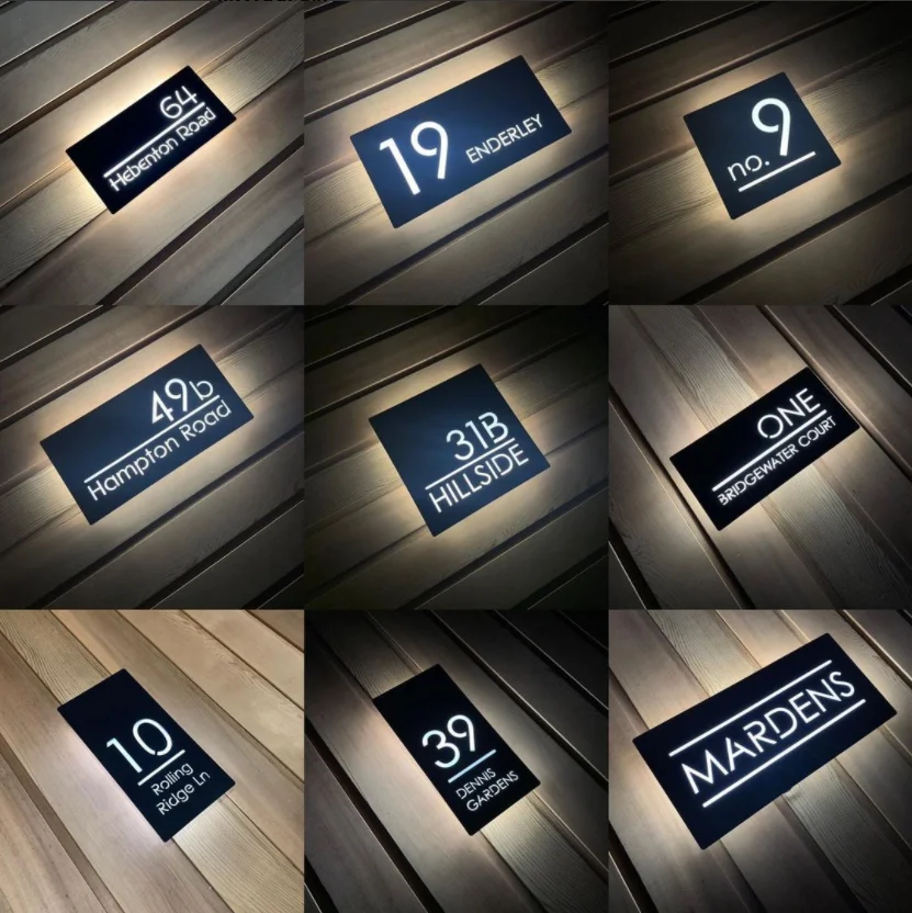 Custom Hollow Out Laser Cutting Metal 3D Illuminated Door Number Plates and Led House Number Sign with Backlit
