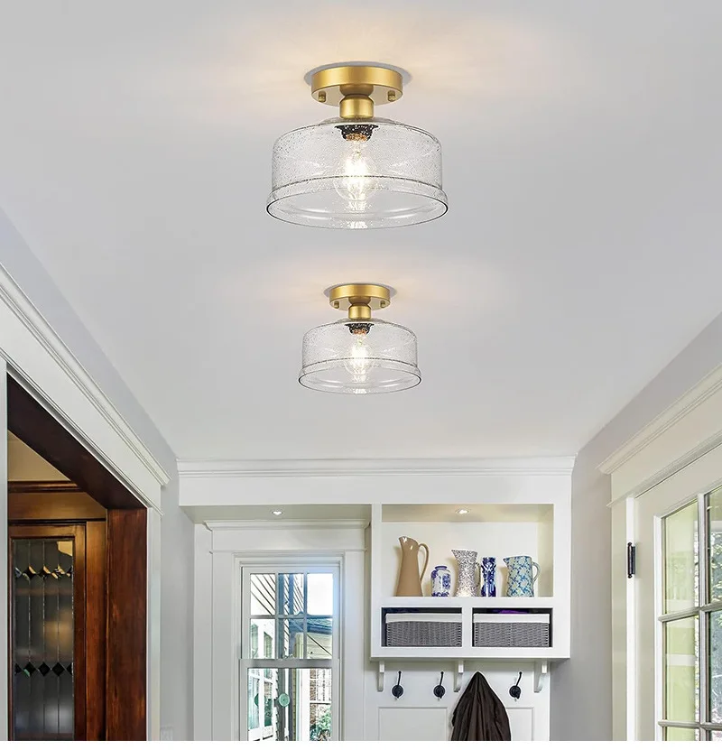 Simple Classic Room Aisle Glass Speckled Decorative Lampshade Led Ceiling Lamp