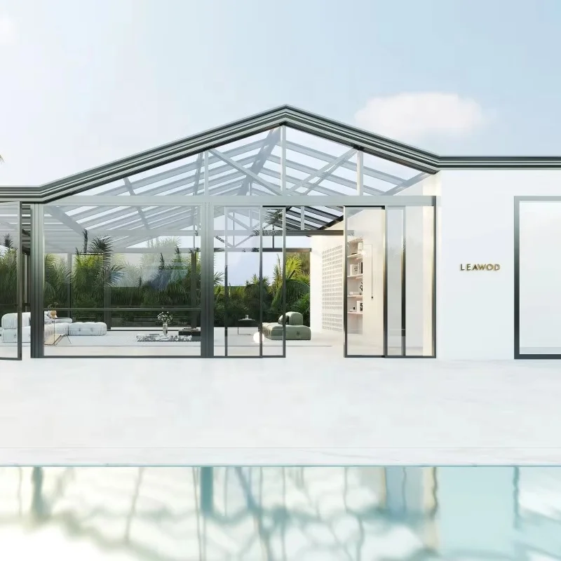 LEAWOD Outdoor Garden Sunroom with Laminated Glass Small Tiny House Sunny Sunshine Glass Sunrooms for Villa Aluminum Frame