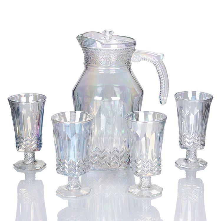 Wholesale 7pcs Drinking Glass Set Ion Plating Glass Set Amber  Water Glass Set With Jug