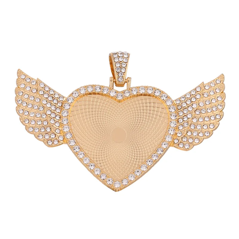 Personalized New Arrival 32mm Custom Necklace Pendants logo 21046 Micro Pave Heart Peach Wing Hanging Pendant