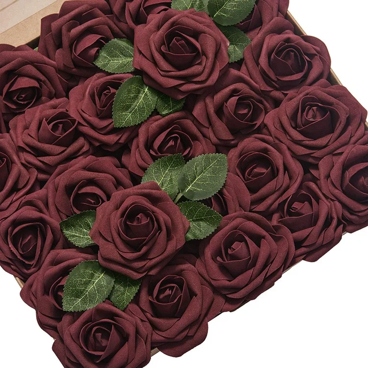 Artificial Flower Rose Real Looking Artificial Roses w/Stem bridal bouquet holder for Wedding