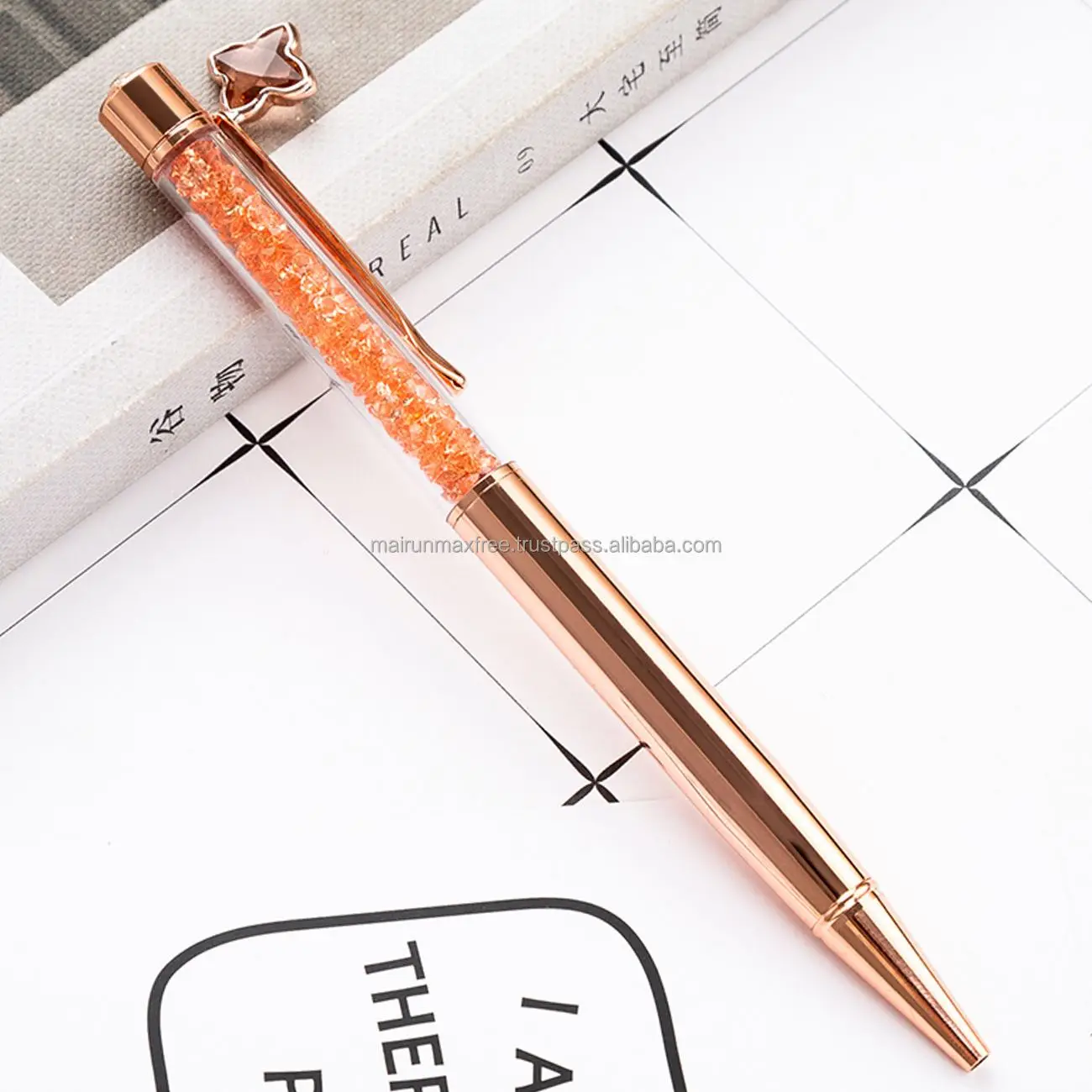 Beautiful Trending Gift 2023 Wholesales Custom Glitter Colorful Click Ballpoint Pen with Flower for Holiday Girls Women Presents