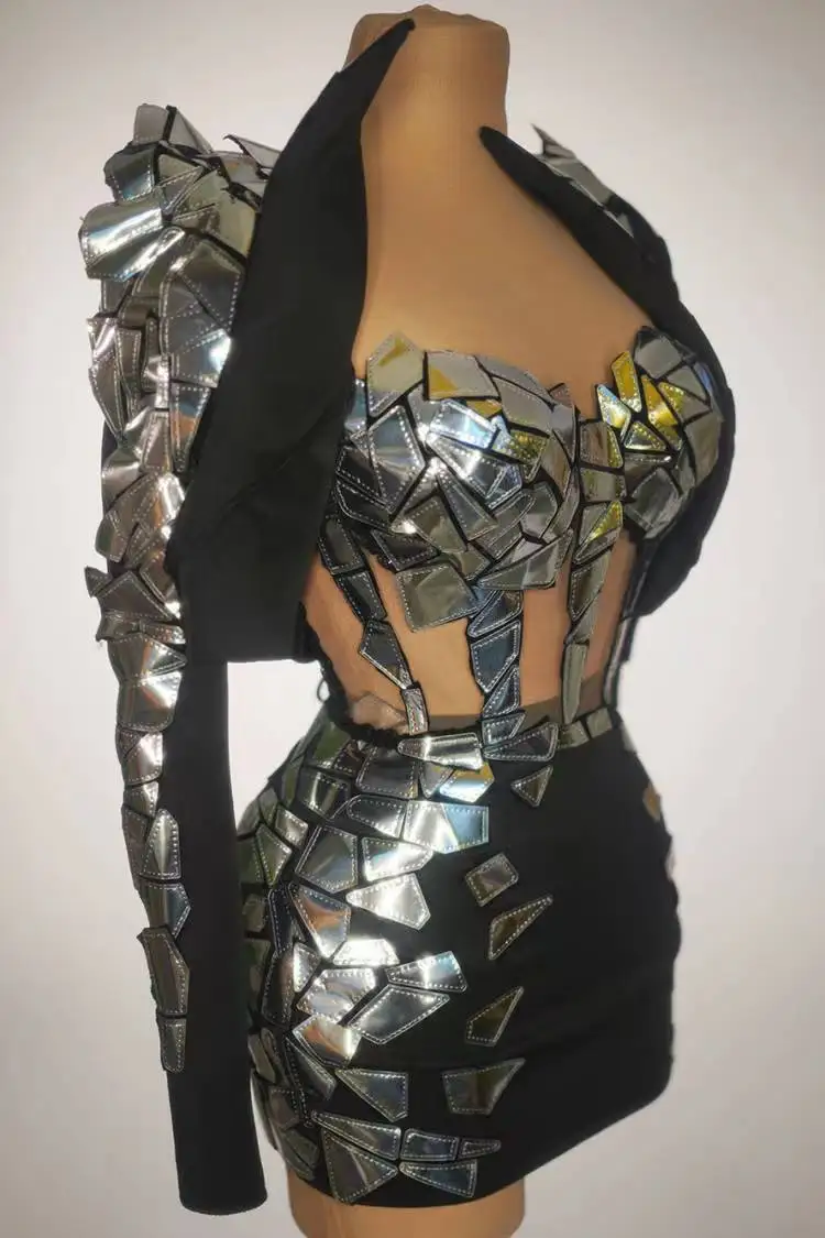 Sexy Bling Sequin Bra Mini Skirts Outfit Sets Show Singer Dancer Stage Performance Wear Women Bodycon Night Club Party Dress