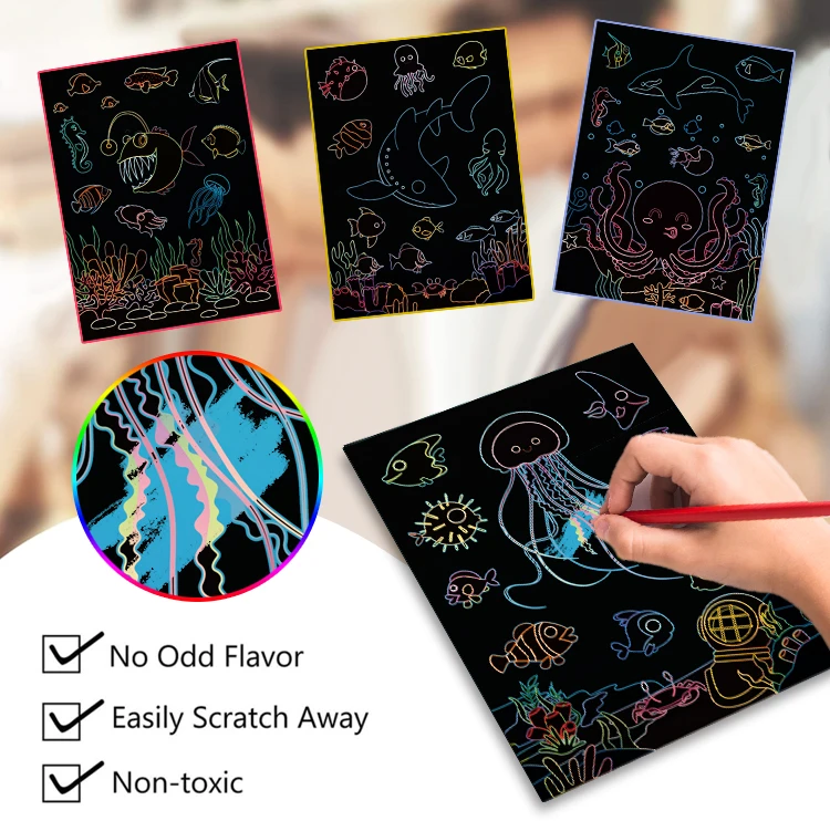 Children Scratch Drawings printings Kids Children Drawing Magic Scratch Art Note Book Rainbow Scratch Paper