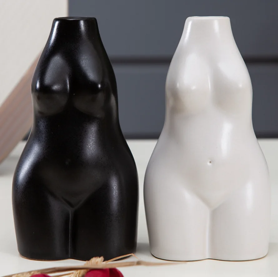 Modern Black Flower Vase Ceramic Body Vase with Human Shape Home Furnishings Ornament
