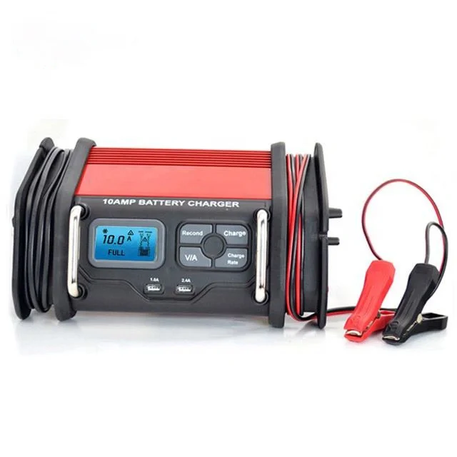 The New Professional 12V Lead Acid Battery Charger 2A/5A/10A/20A Automatic Battery Charger  Auto Battery Charger 2 USB Electric