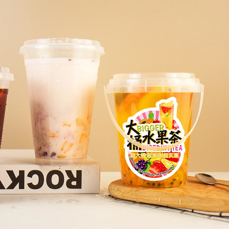 700ml Factory Price Fruit Portable Bucket Disposable Large Capacity Juice Drink Cups Bubble Tea Transparent Plastic Cup with Lid