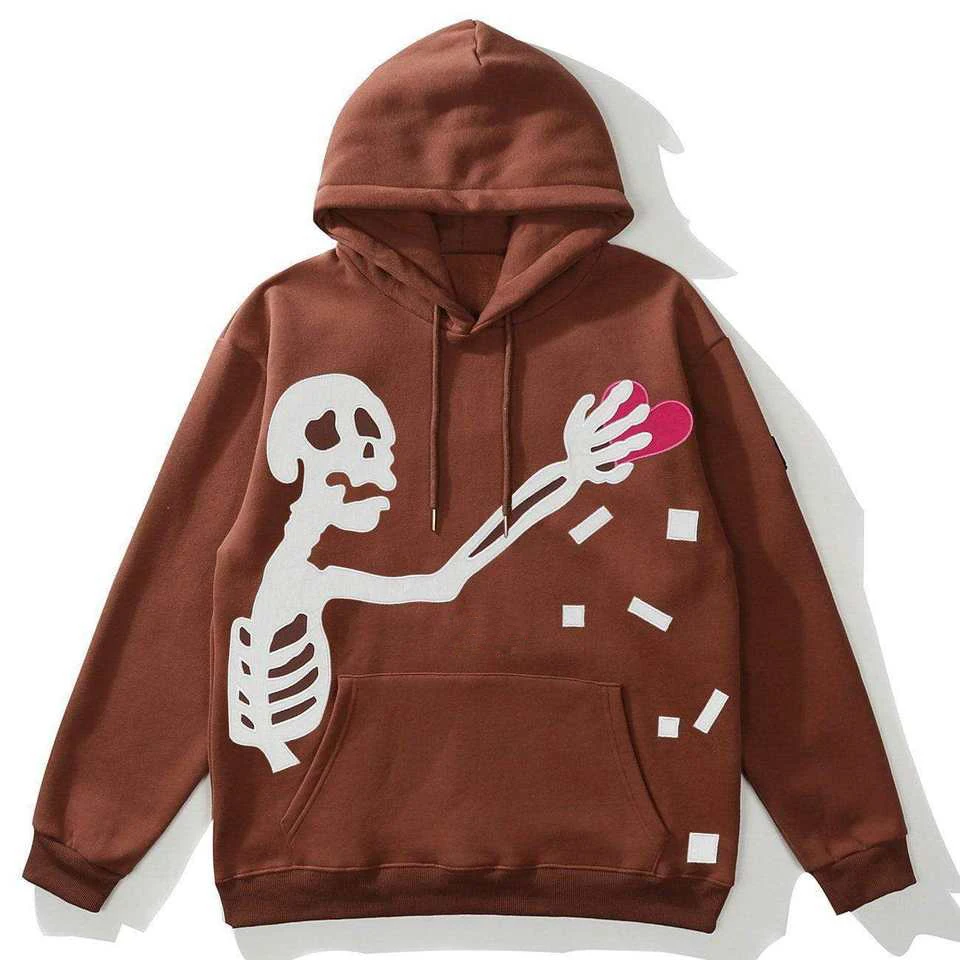 Custom Pullover Fleece Cotton Hip Hop  Casual Loose Sweatshirt Foam Skull Puff Printing Men Hoodie