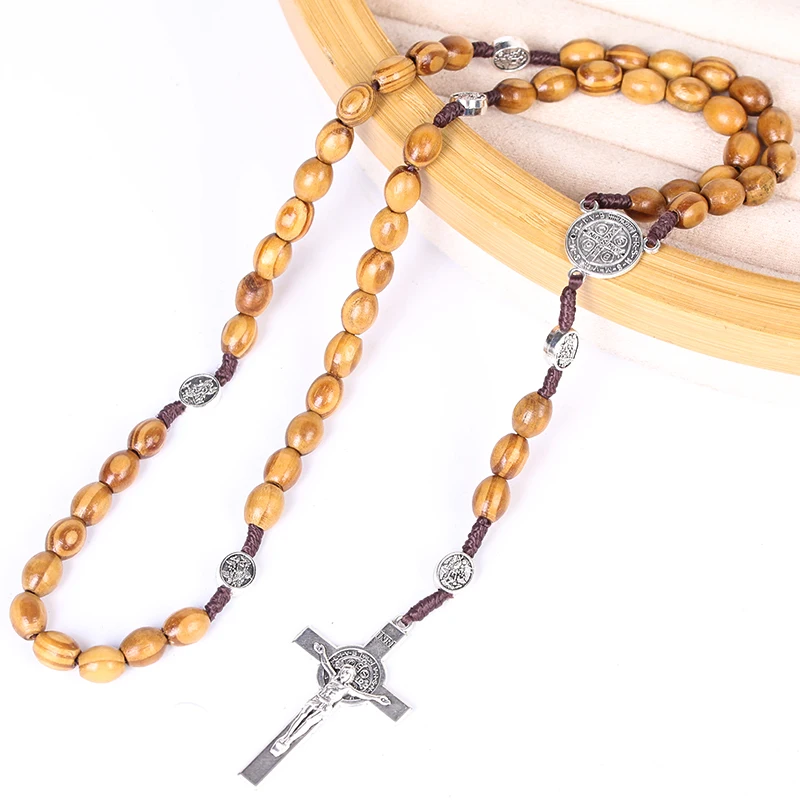 Wholesale Cross Catholic Rosary Wood amber rosary tasbeeh Muslim Islamic rosary beads jesus necklace Fashion jewelry
