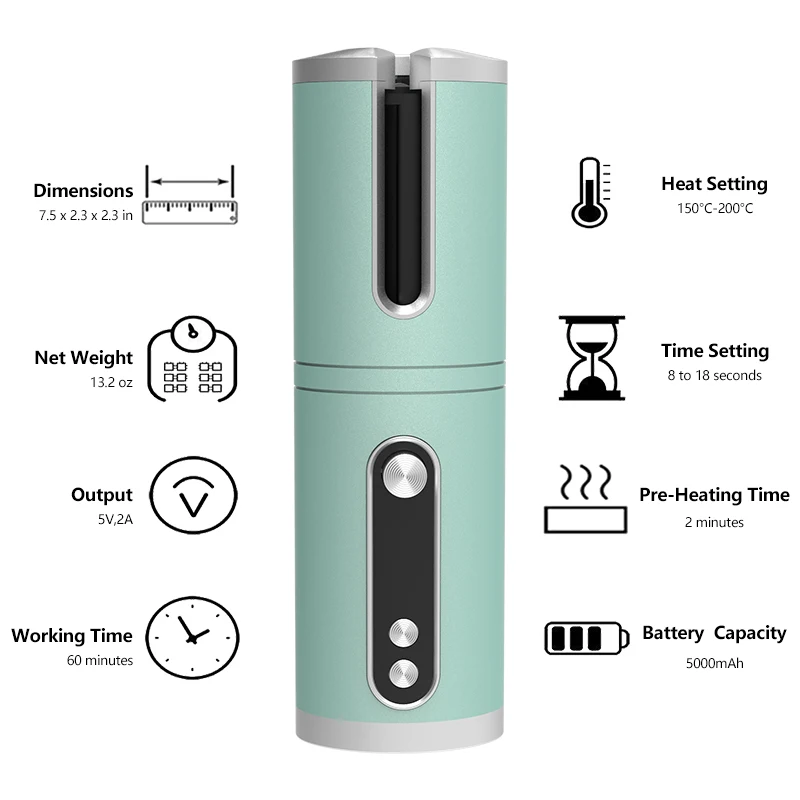 Portable Mini LCD Display cordless Auto hair Curling Iron Wireless USB Hair Curler