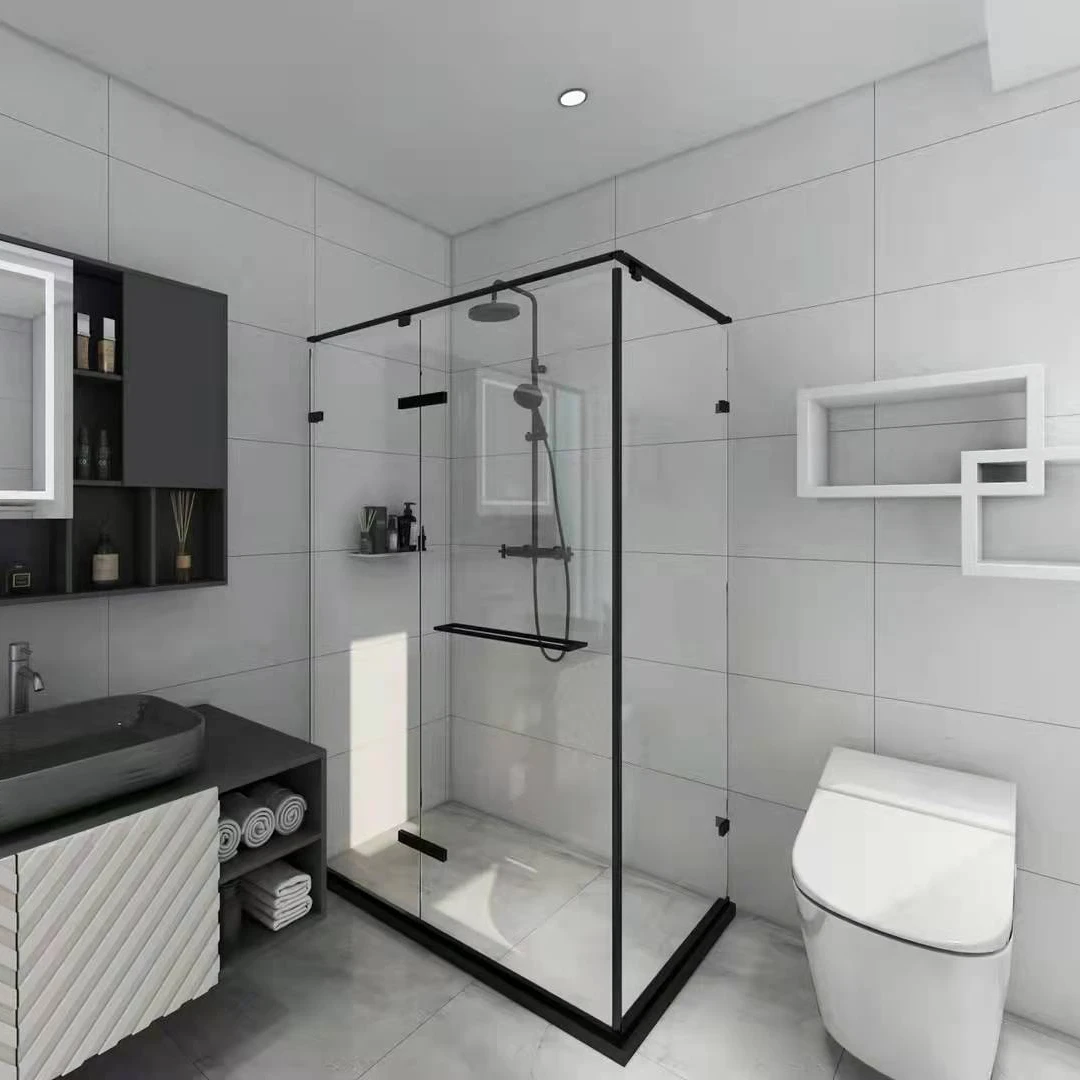 Shower Room design 10mm Tempered Glass Black Hinge  Frameless Shower Door
