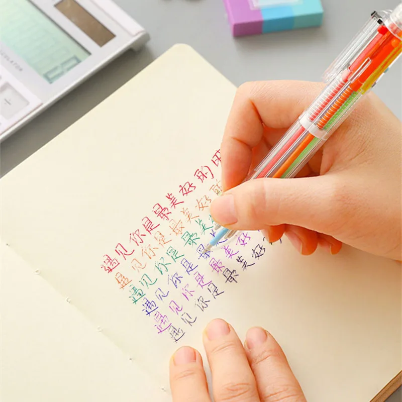 Wholesale Stationery Press Clip Ballpoint Cute ABS Plastic Creative Simple 6-colors Multi Pens with 6 Colors Refills