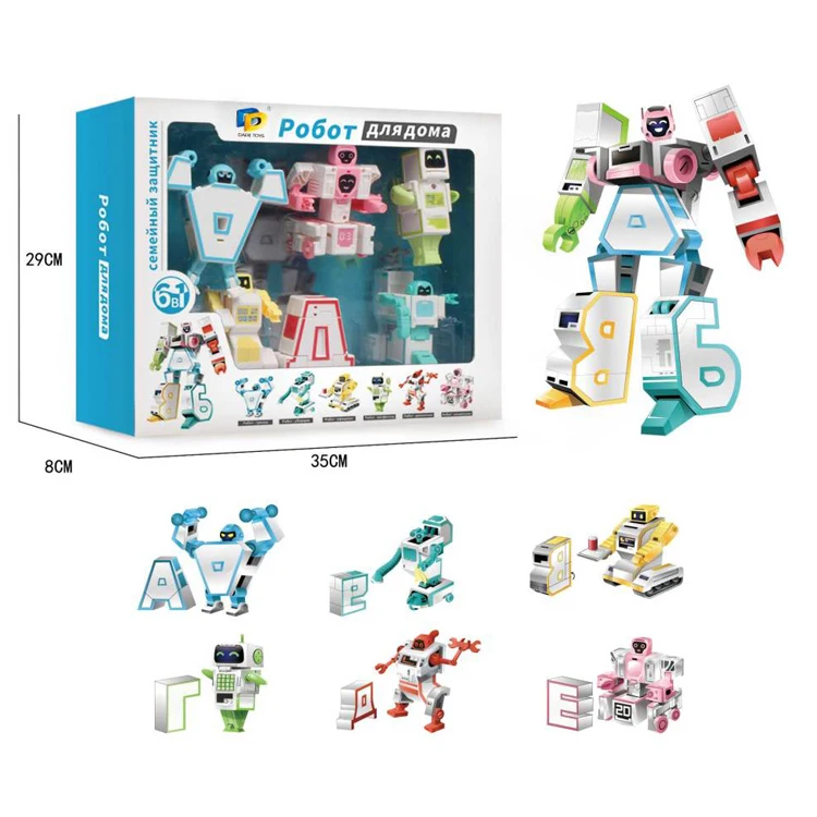 Wholesale Russian Alphabet 6 In 1 Transforming Robot Toys Action Figure Robot