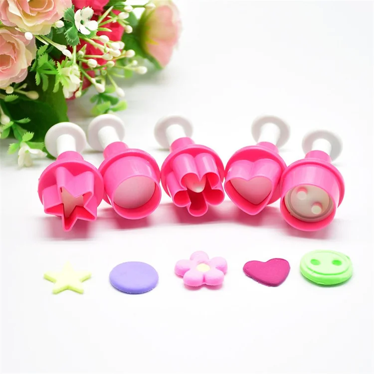 5PCS Cookie Cutter Heart Plunger Cake Mold Star Button Plum Biscuit Fondant DIY Stamping Mould Sugarcraft Cake Decoration
