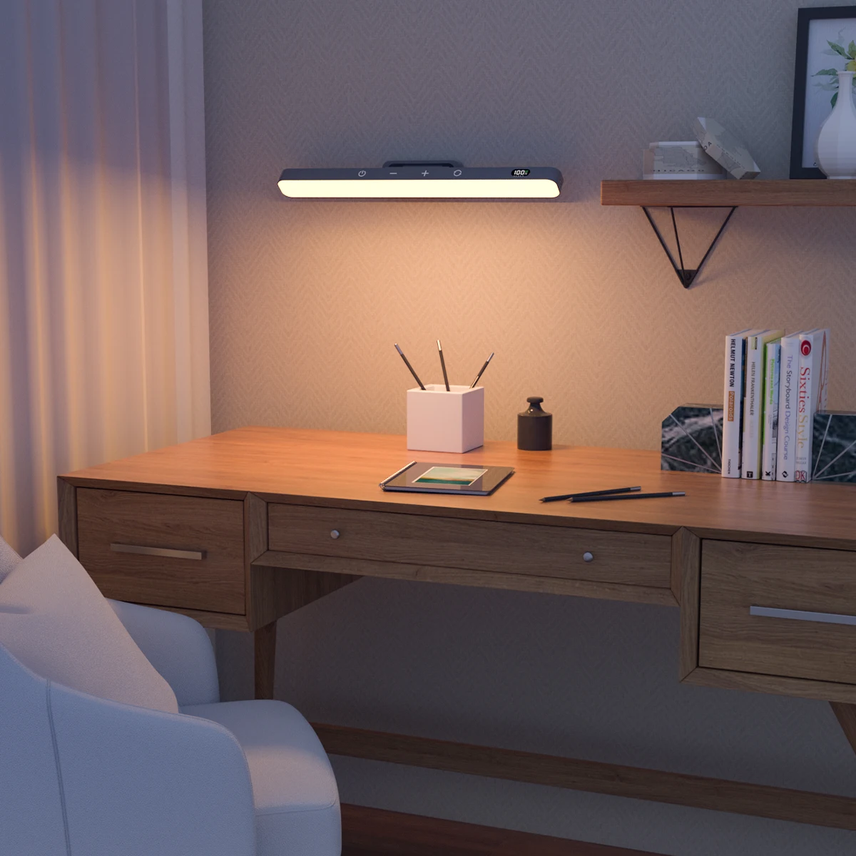 5W LED Rechargeable Touch Light Bar, 2500mAh Battery, Stick on Magnetic Mount, for Reading, Cabinet, Makeup Mirror, bedside wall