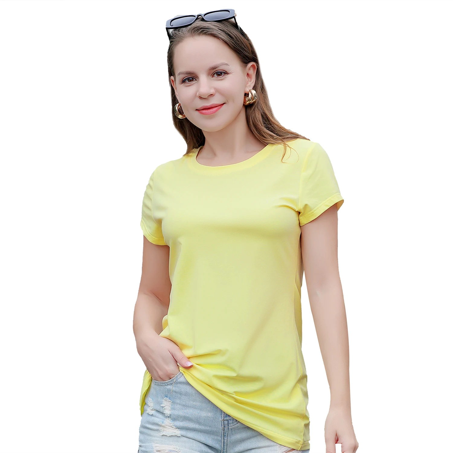 Women Branded Fashion Designer Stock Plain Import Overruns Bangladesh T-shirt
