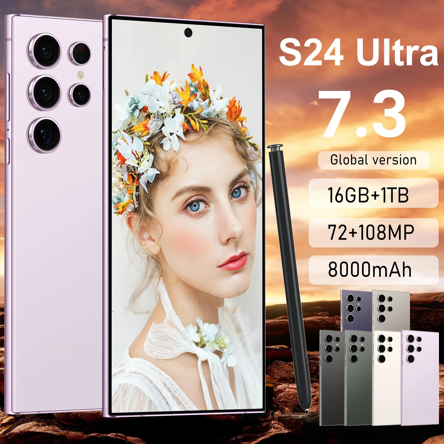 Factory hot sale s24 ultra Unlocked 7.3 inch smartphone Cell Phones 16GB+1TB 5g smartphone deca core Android 14.0 Mobilephone